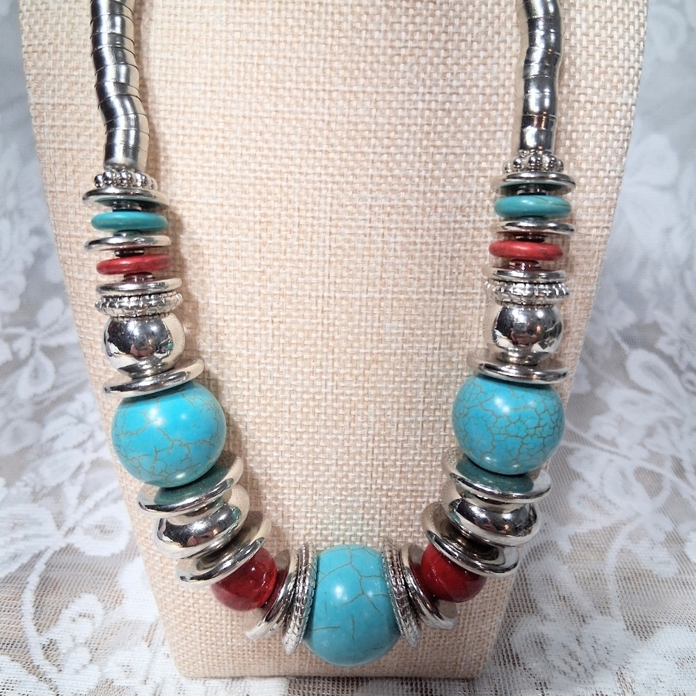 Terra Chrome Necklace Mirror Finish Beaded With Silver Spacers - Picture 3 of 9